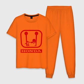 Мужская пижама хлопок с принтом Honda (эро) в Кировске, 100% хлопок | брюки и футболка прямого кроя, без карманов, на брюках мягкая резинка на поясе и по низу штанин
 | honda | авто | автомобиль | логотип | марка | машина | хонда