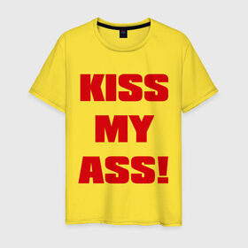 Мужская футболка хлопок с принтом Kiss My Ass в Кировске, 100% хлопок | прямой крой, круглый вырез горловины, длина до линии бедер, слегка спущенное плечо. | Тематика изображения на принте: меня | поцелуй
