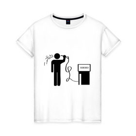 Женская футболка хлопок с принтом Бензиновый суицид в Кировске, 100% хлопок | прямой крой, круглый вырез горловины, длина до линии бедер, слегка спущенное плечо | бензин | бензиновый суицид | бензоколонка | заправка | суицид