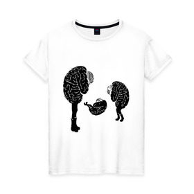 Женская футболка хлопок с принтом Грустные мозги в Кировске, 100% хлопок | прямой крой, круглый вырез горловины, длина до линии бедер, слегка спущенное плечо | грустные мозги | извилины | мозг | мозги