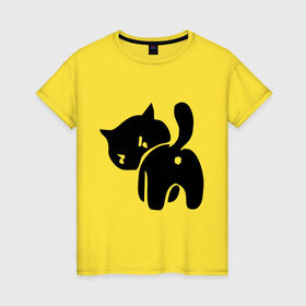 Женская футболка хлопок с принтом Котёнок зад в Кировске, 100% хлопок | прямой крой, круглый вырез горловины, длина до линии бедер, слегка спущенное плечо | кот | котенок | кошки