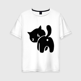 Женская футболка хлопок Oversize с принтом Котёнок зад в Кировске, 100% хлопок | свободный крой, круглый ворот, спущенный рукав, длина до линии бедер
 | кот | котенок | кошки