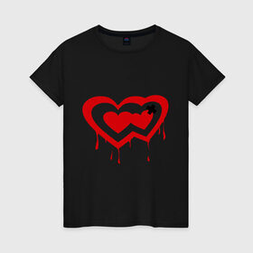 Женская футболка хлопок с принтом Два сердца в Кировске, 100% хлопок | прямой крой, круглый вырез горловины, длина до линии бедер, слегка спущенное плечо | два сердца | для влюбленных | для двоих | любовь | отношения | сердце | чувства