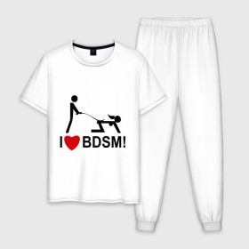Мужская пижама хлопок с принтом I love BDSM в Кировске, 100% хлопок | брюки и футболка прямого кроя, без карманов, на брюках мягкая резинка на поясе и по низу штанин
 | люблю | любовь | я