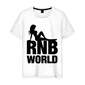 Мужская футболка хлопок с принтом RNB World в Кировске, 100% хлопок | прямой крой, круглый вырез горловины, длина до линии бедер, слегка спущенное плечо. | 