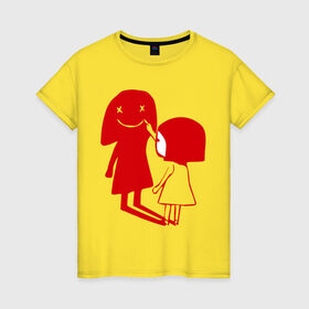 Женская футболка хлопок с принтом Девочка и тень в Кировске, 100% хлопок | прямой крой, круглый вырез горловины, длина до линии бедер, слегка спущенное плечо | девочка | отражение | силуэт | тень