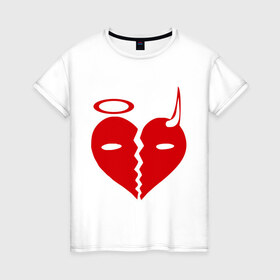 Женская футболка хлопок с принтом Сердце ангела и беса в Кировске, 100% хлопок | прямой крой, круглый вырез горловины, длина до линии бедер, слегка спущенное плечо | 
