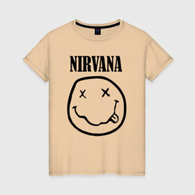Женская футболка хлопок с принтом Nirvana в Кировске, 100% хлопок | прямой крой, круглый вырез горловины, длина до линии бедер, слегка спущенное плечо | cobain | media | nirvana | rock | smells like teen spirit | toplanding | кобейн | нирвана | рок