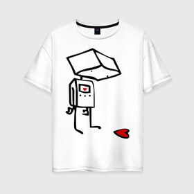 Женская футболка хлопок Oversize с принтом Робот и сердце в Кировске, 100% хлопок | свободный крой, круглый ворот, спущенный рукав, длина до линии бедер
 | robot | грусть | робот | чувства | эмоции