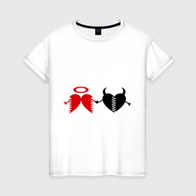 Женская футболка хлопок с принтом Два разных сердца в Кировске, 100% хлопок | прямой крой, круглый вырез горловины, длина до линии бедер, слегка спущенное плечо | 
