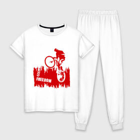 Женская пижама хлопок с принтом Велосипед в Кировске, 100% хлопок | брюки и футболка прямого кроя, без карманов, на брюках мягкая резинка на поясе и по низу штанин | streeet | xtream | велик | вело | велосипед | стрит | экстрим