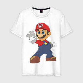 Мужская футболка хлопок с принтом Super Mario (1) в Кировске, 100% хлопок | прямой крой, круглый вырез горловины, длина до линии бедер, слегка спущенное плечо. | nintendo | марио | нинтендо