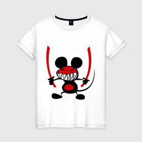 Женская футболка хлопок с принтом Samurai в Кировске, 100% хлопок | прямой крой, круглый вырез горловины, длина до линии бедер, слегка спущенное плечо | воин | животные | мышка | мышонок | мышь | самурай