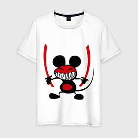 Мужская футболка хлопок с принтом Samurai в Кировске, 100% хлопок | прямой крой, круглый вырез горловины, длина до линии бедер, слегка спущенное плечо. | воин | животные | мышка | мышонок | мышь | самурай