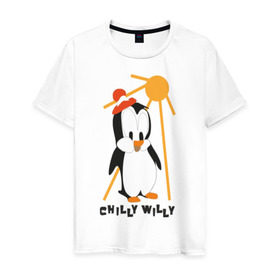 Мужская футболка хлопок с принтом Chilly в Кировске, 100% хлопок | прямой крой, круглый вырез горловины, длина до линии бедер, слегка спущенное плечо. | пингвин