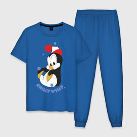 Мужская пижама хлопок с принтом Chilly Willy в Кировске, 100% хлопок | брюки и футболка прямого кроя, без карманов, на брюках мягкая резинка на поясе и по низу штанин
 | пингвин
