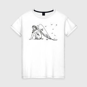 Женская футболка хлопок с принтом Задумчивый ангел в Кировске, 100% хлопок | прямой крой, круглый вырез горловины, длина до линии бедер, слегка спущенное плечо | angel | ангел | девушкам | для девушек