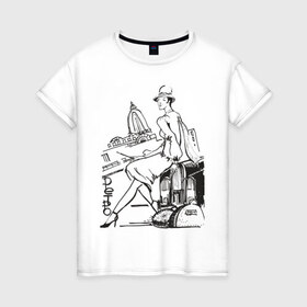 Женская футболка хлопок с принтом Ретро (2) в Кировске, 100% хлопок | прямой крой, круглый вырез горловины, длина до линии бедер, слегка спущенное плечо | retro | девушка | ретро | рисунок