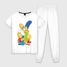 Женская пижама хлопок с принтом The Simpsons (2) в Кировске, 100% хлопок | брюки и футболка прямого кроя, без карманов, на брюках мягкая резинка на поясе и по низу штанин | гомер