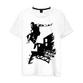 Мужская футболка хлопок с принтом Паркур в Кировске, 100% хлопок | прямой крой, круглый вырез горловины, длина до линии бедер, слегка спущенное плечо. | parkour | паркур