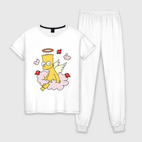 Женская пижама хлопок с принтом Бард Симпсон Ангел в Кировске, 100% хлопок | брюки и футболка прямого кроя, без карманов, на брюках мягкая резинка на поясе и по низу штанин | simpsons | барт | симпсоны | симсоны