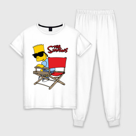Женская пижама хлопок с принтом Bart в Кировске, 100% хлопок | брюки и футболка прямого кроя, без карманов, на брюках мягкая резинка на поясе и по низу штанин | simpsons | барт | барт симпсон | симпсоны | симсоны