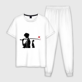Мужская пижама хлопок с принтом Samurai Champloo в Кировске, 100% хлопок | брюки и футболка прямого кроя, без карманов, на брюках мягкая резинка на поясе и по низу штанин
 | anime | champloo | samurai | аниме | манга