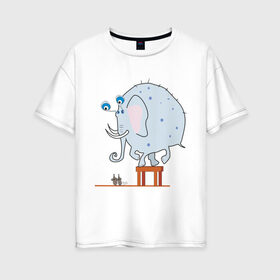 Женская футболка хлопок Oversize с принтом Слон и мыши в Кировске, 100% хлопок | свободный крой, круглый ворот, спущенный рукав, длина до линии бедер
 | животные | испуганный