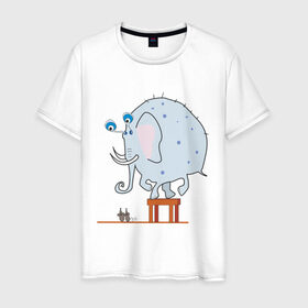 Мужская футболка хлопок с принтом Слон и мыши в Кировске, 100% хлопок | прямой крой, круглый вырез горловины, длина до линии бедер, слегка спущенное плечо. | животные | испуганный