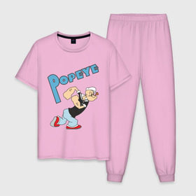 Мужская пижама хлопок с принтом Popeye в Кировске, 100% хлопок | брюки и футболка прямого кроя, без карманов, на брюках мягкая резинка на поясе и по низу штанин
 | popeye