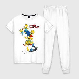 Женская пижама хлопок с принтом The simpsons(1) в Кировске, 100% хлопок | брюки и футболка прямого кроя, без карманов, на брюках мягкая резинка на поясе и по низу штанин | гомер
