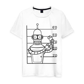 Мужская футболка хлопок с принтом Bender (3) в Кировске, 100% хлопок | прямой крой, круглый вырез горловины, длина до линии бедер, слегка спущенное плечо. | bender | futurama | бендер | футурама