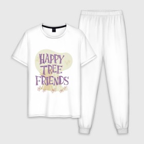Мужская пижама хлопок с принтом Happy tree friend в Кировске, 100% хлопок | брюки и футболка прямого кроя, без карманов, на брюках мягкая резинка на поясе и по низу штанин
 | happy tree friends