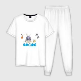 Мужская пижама хлопок с принтом Spore (3) в Кировске, 100% хлопок | брюки и футболка прямого кроя, без карманов, на брюках мягкая резинка на поясе и по низу штанин
 | игры | лаборатория существ | спор
