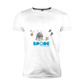 Мужская футболка премиум с принтом Spore (3) в Кировске, 92% хлопок, 8% лайкра | приталенный силуэт, круглый вырез ворота, длина до линии бедра, короткий рукав | игры | лаборатория существ | спор