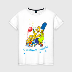 Женская футболка хлопок с принтом С новым годом Simpsons в Кировске, 100% хлопок | прямой крой, круглый вырез горловины, длина до линии бедер, слегка спущенное плечо | 2012 | 2012 год | новогодний | новый 2012 | новый год | симпсоны | смайл | смайлик