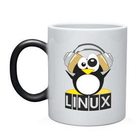 Кружка хамелеон с принтом Linux в Кировске, керамика | меняет цвет при нагревании, емкость 330 мл | пингвин