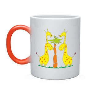 Кружка хамелеон с принтом Жирафы в Кировске, керамика | меняет цвет при нагревании, емкость 330 мл | Тематика изображения на принте: 