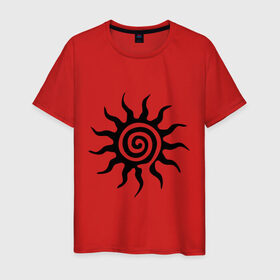 Мужская футболка хлопок с принтом Солнце (2) в Кировске, 100% хлопок | прямой крой, круглый вырез горловины, длина до линии бедер, слегка спущенное плечо. | орнамент | солнце | трайбл | узор