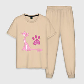 Мужская пижама хлопок с принтом Розовая Пантера в Кировске, 100% хлопок | брюки и футболка прямого кроя, без карманов, на брюках мягкая резинка на поясе и по низу штанин
 | pink panther | розовая пантера