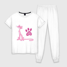 Женская пижама хлопок с принтом Розовая Пантера в Кировске, 100% хлопок | брюки и футболка прямого кроя, без карманов, на брюках мягкая резинка на поясе и по низу штанин | pink panther | розовая пантера