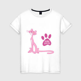 Женская футболка хлопок с принтом Розовая Пантера в Кировске, 100% хлопок | прямой крой, круглый вырез горловины, длина до линии бедер, слегка спущенное плечо | pink panther | розовая пантера
