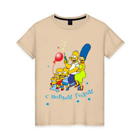 Женская футболка хлопок с принтом С новым годом Simpsons в Кировске, 100% хлопок | прямой крой, круглый вырез горловины, длина до линии бедер, слегка спущенное плечо | 2012 год | new year | simpsons | барт симпсон | гомер симпсон | дед | дед мороз | нг | новогодний | новый 2012 | новый год | с новым годом | санта | санта клаус | симпсоны | симсоны