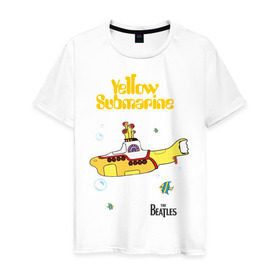 Мужская футболка хлопок с принтом Yellow submarine в Кировске, 100% хлопок | прямой крой, круглый вырез горловины, длина до линии бедер, слегка спущенное плечо. | beatles | rock | yellow submarine | битлз | желтая подводная лодка | рок