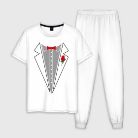 Мужская пижама хлопок с принтом Cмокинг в Кировске, 100% хлопок | брюки и футболка прямого кроя, без карманов, на брюках мягкая резинка на поясе и по низу штанин
 | смокинг