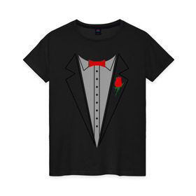 Женская футболка хлопок с принтом Cмокинг в Кировске, 100% хлопок | прямой крой, круглый вырез горловины, длина до линии бедер, слегка спущенное плечо | смокинг