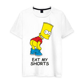 Мужская футболка хлопок с принтом Eat my shorts в Кировске, 100% хлопок | прямой крой, круглый вырез горловины, длина до линии бедер, слегка спущенное плечо. | гомер