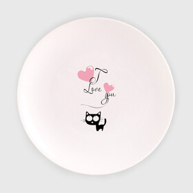 Тарелка 3D с принтом Любовь и кошка в Кировске, фарфор | диаметр - 210 мм
диаметр для нанесения принта - 120 мм | i love you | киса | котенок | котик | кошка | кошки | любовь | я тебя люблю