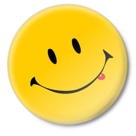 Значок с принтом Смайлик в Кировске,  металл | круглая форма, металлическая застежка в виде булавки | Тематика изображения на принте: smile | рожица | смайл | смайлик | улыбка