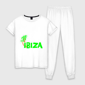 Женская пижама хлопок с принтом Ibiza в Кировске, 100% хлопок | брюки и футболка прямого кроя, без карманов, на брюках мягкая резинка на поясе и по низу штанин | ibiza | ибица | пальмы | фестиваль